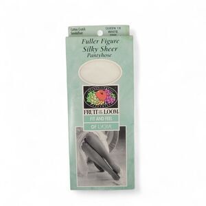 Fruit of the Loom Vtg White  Silky Sheer Pantyhose Nylon Lycra 90s USA Queen 1X